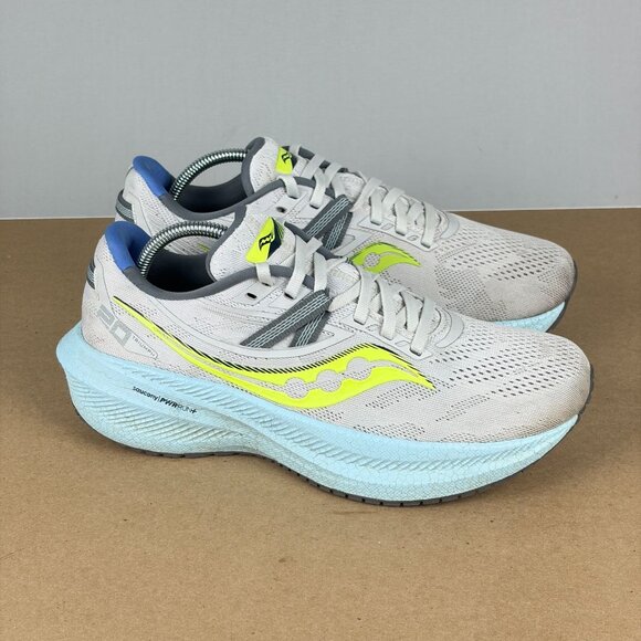 Saucony Triumph 20 Athletic Running Shoes Womens 8.5 Gray Blue Yellow Low Top - Picture 3 of 10